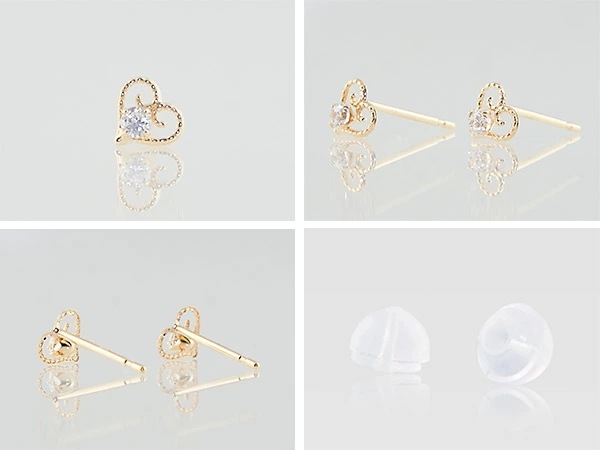 一粒 宝石 in ヴェネチア ハート ピアス K10 華奢 ダイヤ ゴールド イエローゴールド 誕生石 4月