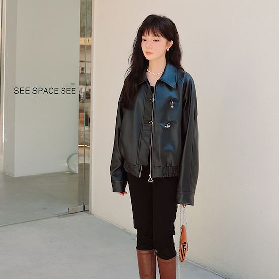 【取寄：納期2週間】レザージャケット レディース ライダースジャケット アウター 長袖 韓国ファッション 女子会 パーティー 無地 ジップアップ フェイクレザー 秋冬 レザージャケット レディース