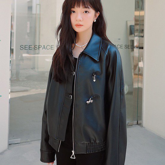 【取寄：納期2週間】レザージャケット レディース ライダースジャケット アウター 長袖 韓国ファッション 女子会 パーティー 無地 ジップアップ フェイクレザー 秋冬 レザージャケット レディース