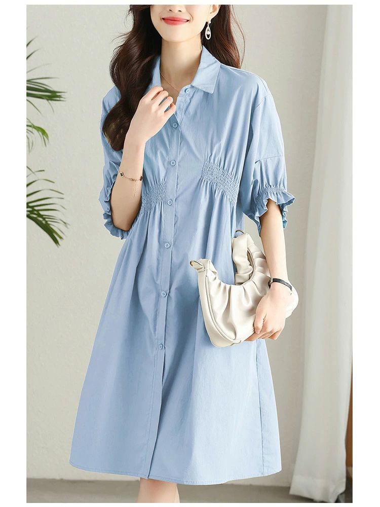 シャツワンピース レディース 半袖 ボリューム袖 ロングワンピース Aライン ミディ ワンピース 折襟 フレア ドッキング 半袖ワンピース ミディワンピース 前開き コットン ぽわん袖 ハイウ シャツワンピース レディース 半袖 ボリューム袖 ロングワンピース Aライン ミディ ワンピース 折襟 フレア ドッキング 半袖ワンピース ミディワンピース 前開き コットン ぽわん袖 ハイウ