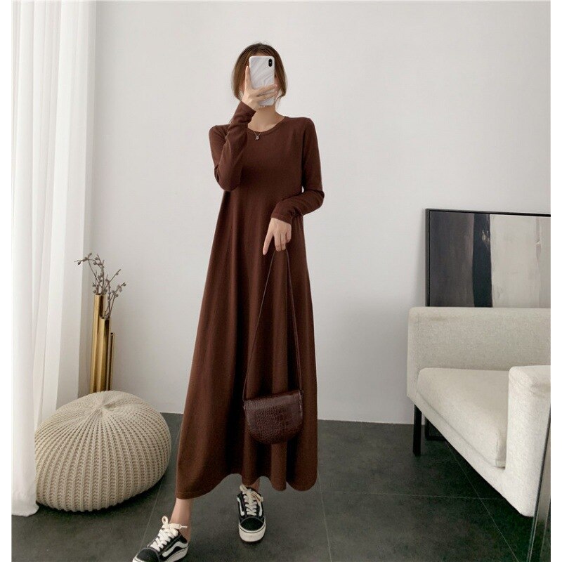 ゆったりひざ丈エクストラロングセータースカートは薄手でニットワンピとコートで底入れ D6 ゆったりひざ丈エクストラロングセータースカートは薄手でニットワンピとコートで底入れ D6