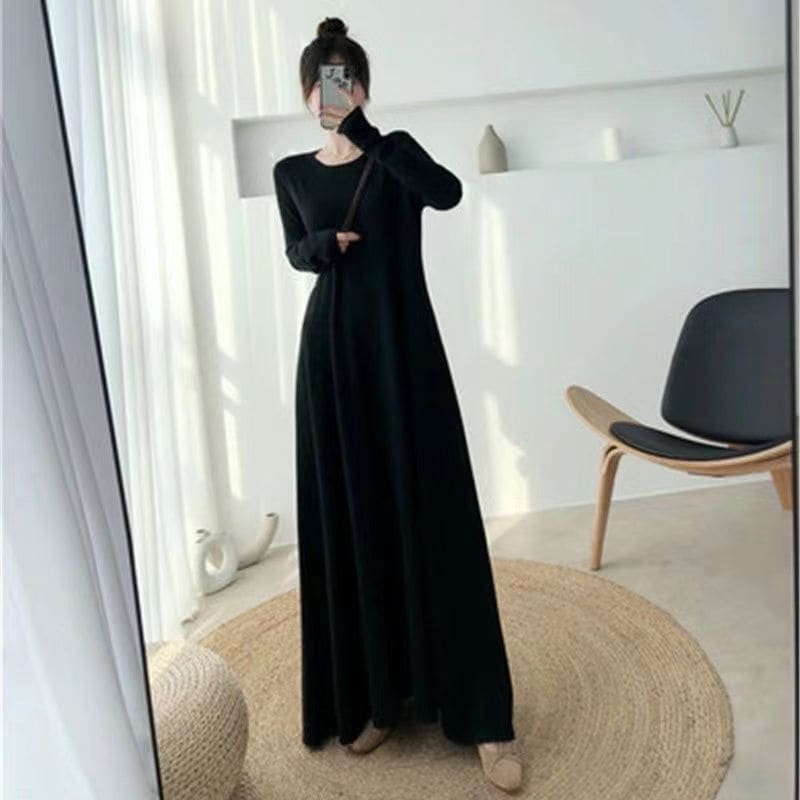 ゆったりひざ丈エクストラロングセータースカートは薄手でニットワンピとコートで底入れ D6 ゆったりひざ丈エクストラロングセータースカートは薄手でニットワンピとコートで底入れ D6