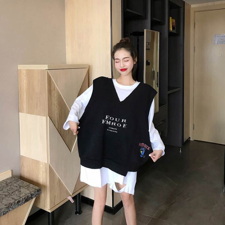 ダメージ加工 ロング Tシャツ トップス チュニック ビッグT Tシャツ