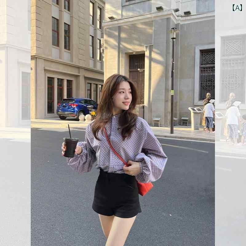 「品質良い」スタイル 良い スタイル トップス スタイル フレンチスタイル 24 縞 美 秋 ゆったり 紫色 シャツ 格子 「品質良い」スタイル 良い スタイル トップス スタイル フレンチスタイル 24 縞 美 秋 ゆったり 紫色 シャツ 格子