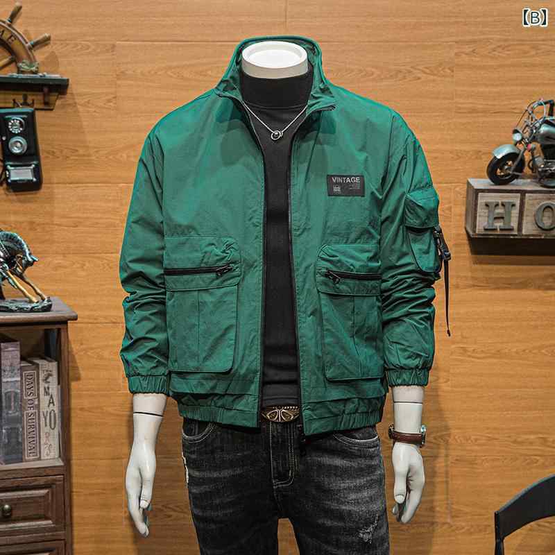 メンズ ファッション マルチ ポケット ワークウェア ジャケット 春秋 スリム カジュアル ジャケット スタンドカラー ジャケット メンズ ファッション マルチ ポケット ワークウェア ジャケット 春秋 スリム カジュアル ジャケット スタンドカラー ジャケット