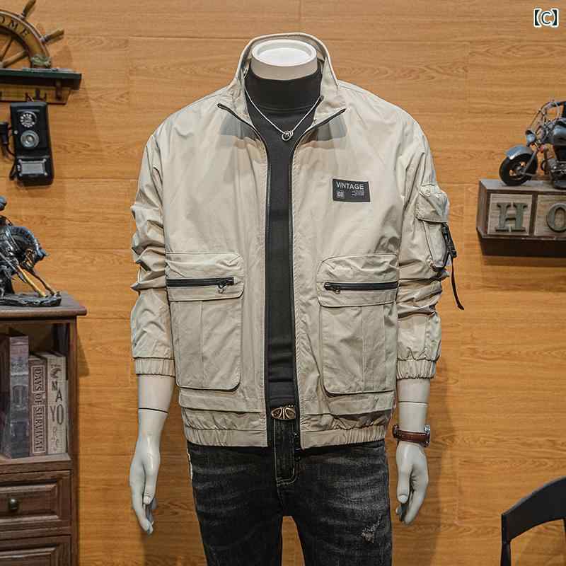 メンズ ファッション マルチ ポケット ワークウェア ジャケット 春秋 スリム カジュアル ジャケット スタンドカラー ジャケット メンズ ファッション マルチ ポケット ワークウェア ジャケット 春秋 スリム カジュアル ジャケット スタンドカラー ジャケット