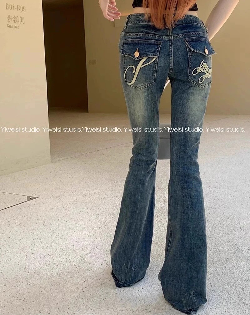 1つ買うと10つ無料ジーンズ ロングパンツ デニムパンツ フレアパンツ gパン ローライズ 刺繍 ストレッチ レトロ ボ レディース カジュアル 長ズボン ファッション