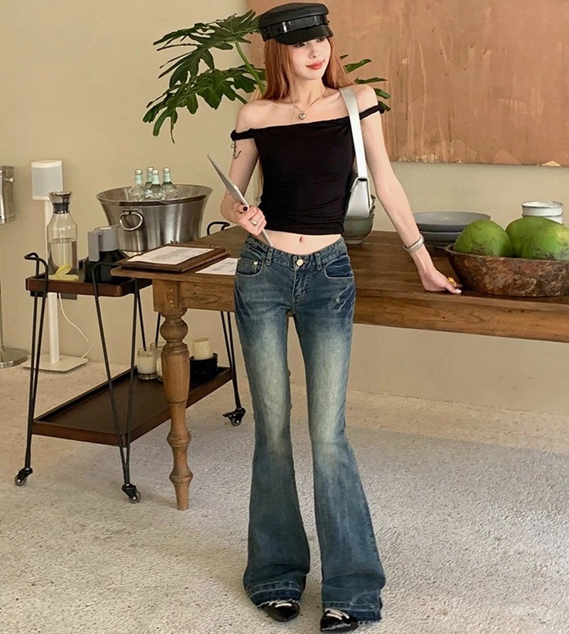 1つ買うと10つ無料ジーンズ ロングパンツ デニムパンツ フレアパンツ gパン ローライズ 刺繍 ストレッチ レトロ ボ レディース カジュアル 長ズボン ファッション