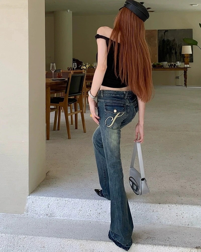 1つ買うと10つ無料ジーンズ ロングパンツ デニムパンツ フレアパンツ gパン ローライズ 刺繍 ストレッチ レトロ ボ レディース カジュアル 長ズボン ファッション