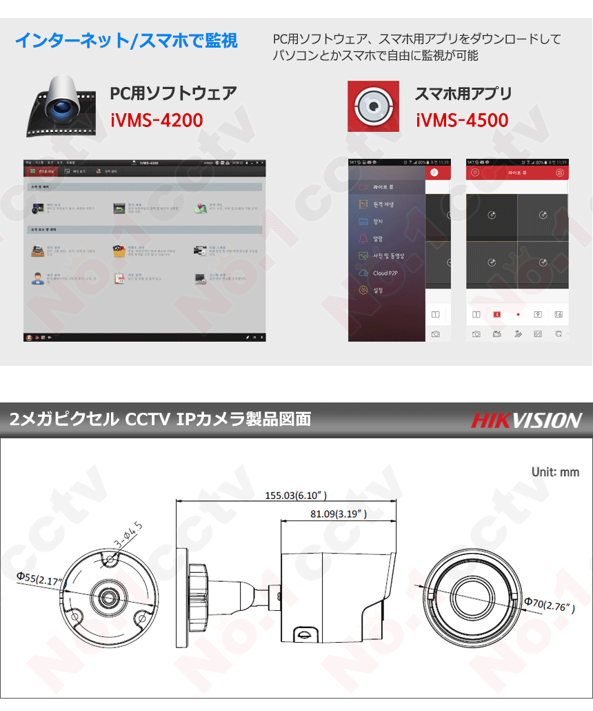 [IP-2M] 夜間カラー防犯カメラ 夜間カラー監視カメラ FULL HD 210万画素 IP CCTV 6CH UTPケーブル DS-2CD2025FWD-I DS-2CD2125FWD-I DS