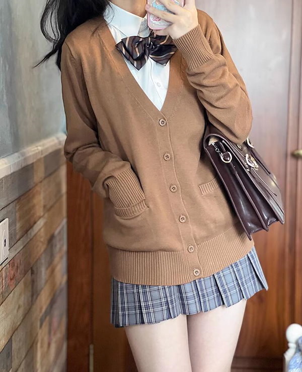 Qoo10] YUJIANXIONG 制服 カーディガン 無地 ニットカーディ