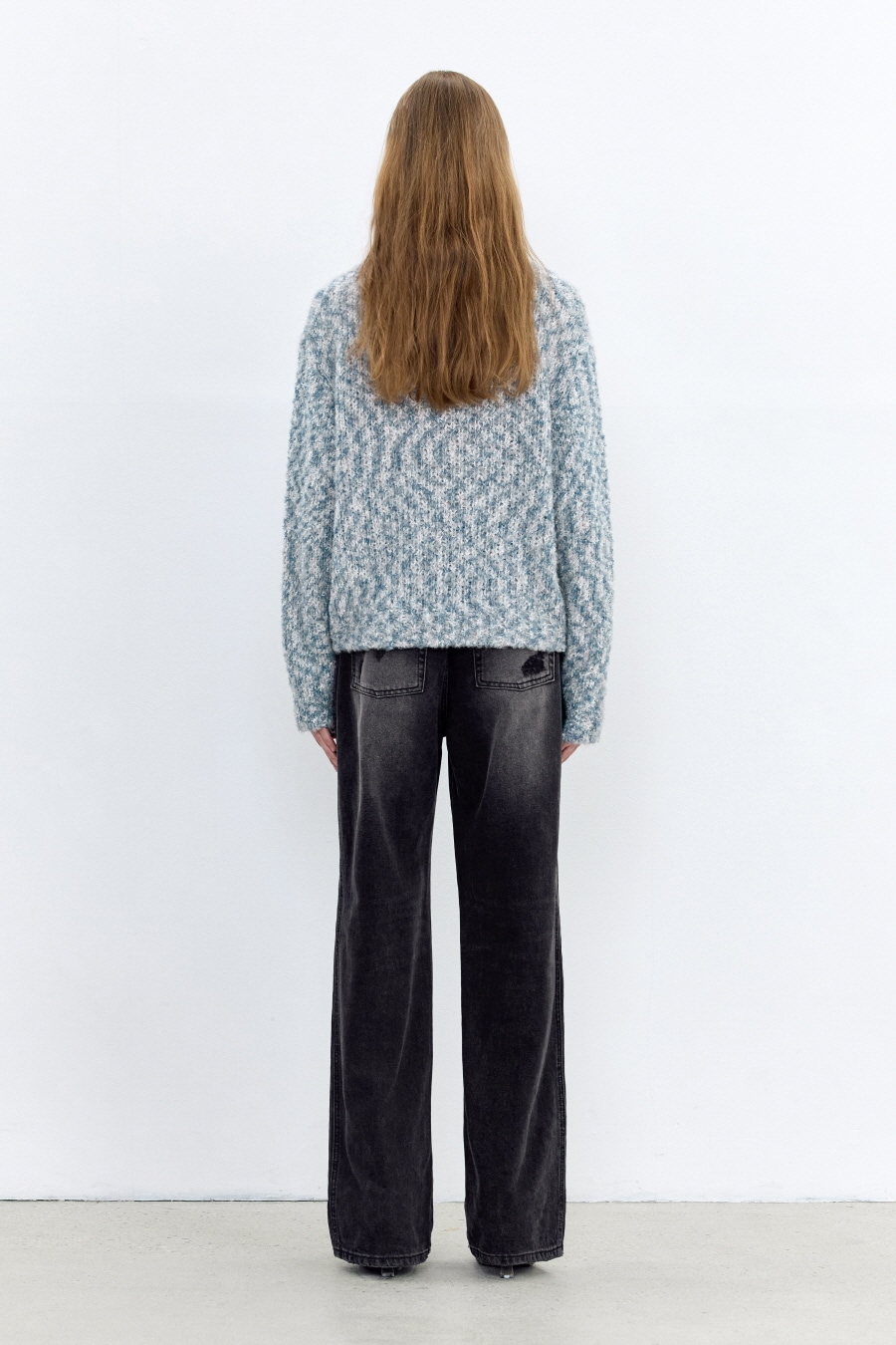【INSILENCE】 MULTI BOUCLE KNITWEAR : GREY BLUE