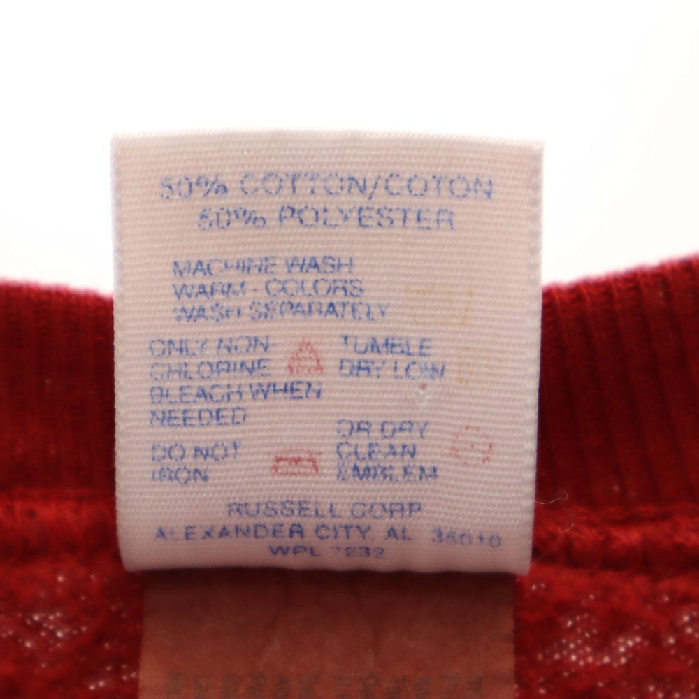 90s USA製 オールド パズル ミッキーマウス 長袖 スウェット トレーナー L レッド Disney ディズニー クラック加工 メンズ