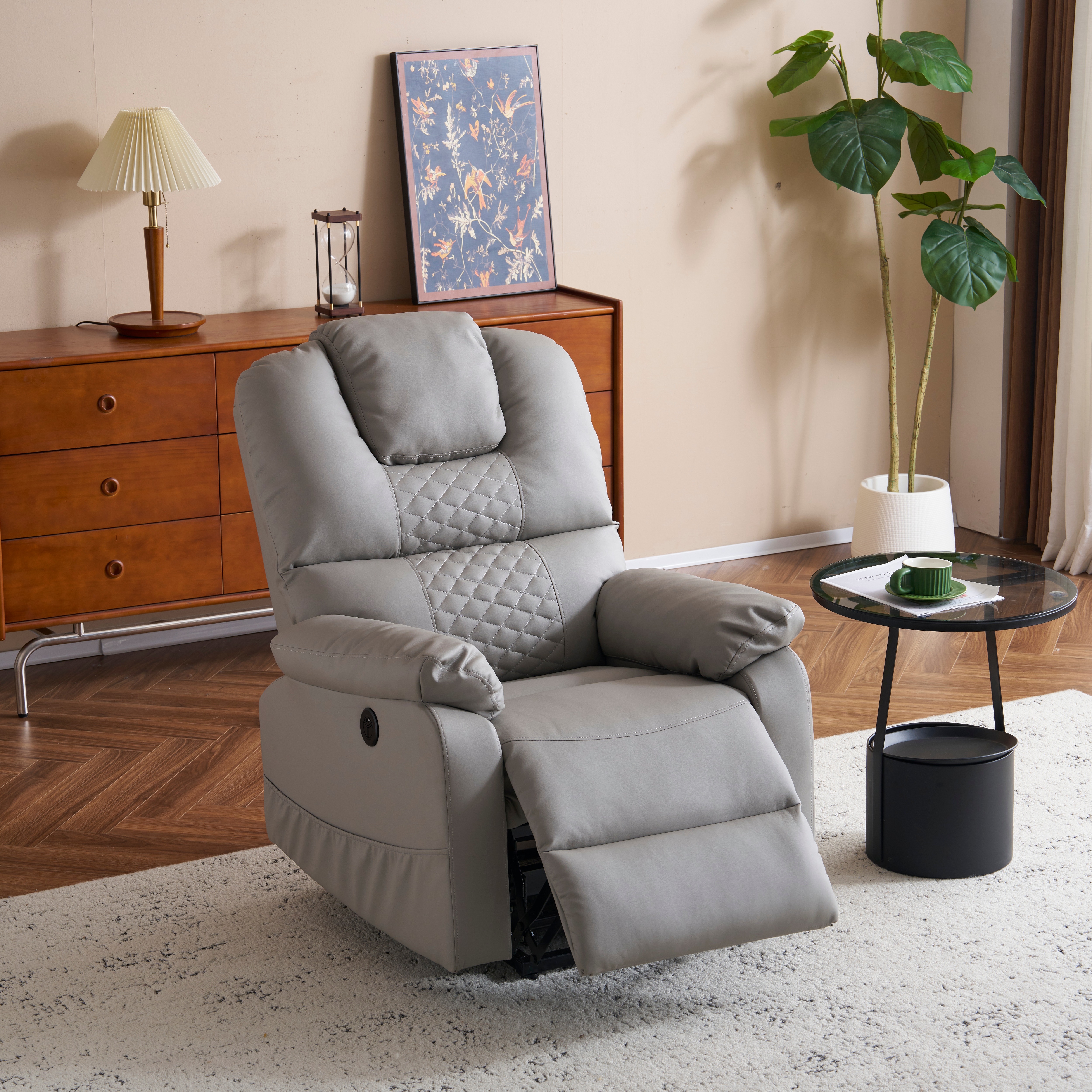 444電動リクライニングソファー ソファー 1人掛け USB付き ゲーミングチェア PU 105-160 リクライニングチェア 背もたれ調節最大160度 USB付き 簡単昇降ボタン操作 立ち上がり