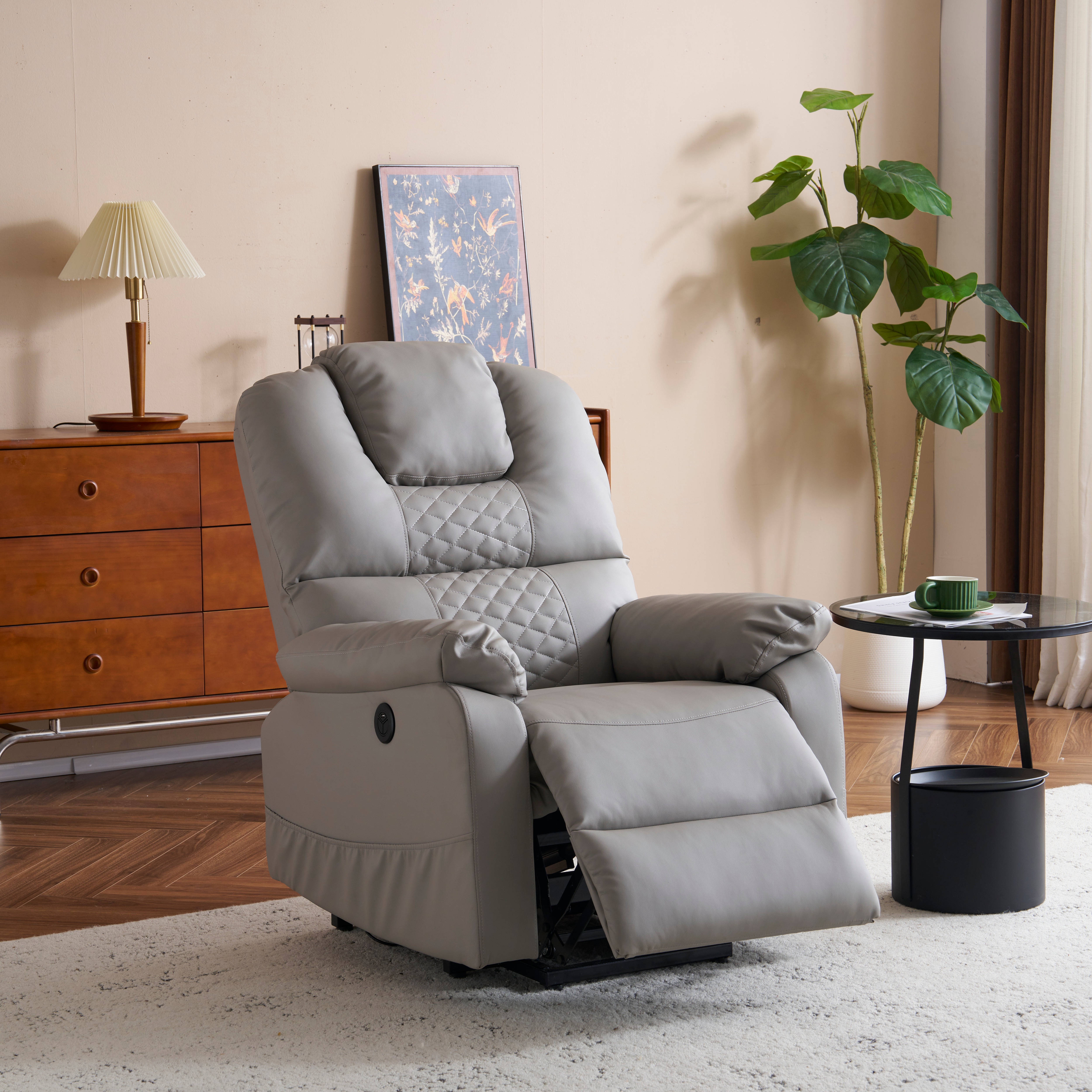 444電動リクライニングソファー ソファー 1人掛け USB付き ゲーミングチェア PU 105-160 リクライニングチェア 背もたれ調節最大160度 USB付き 簡単昇降ボタン操作 立ち上がり