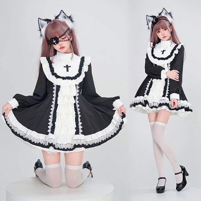 ロリータ服 ゴシック メイド服 ゴスロリ コスプレ衣装 洋服 長袖 ワンピース単品 レディース 可 ロリータ服 ゴシック メイド服 ゴスロリ コスプレ衣装 洋服 長袖 ワンピース単品 レディース 可