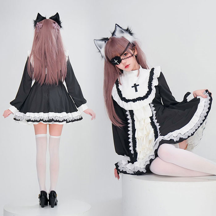 ロリータ服 ゴシック メイド服 ゴスロリ コスプレ衣装 洋服 長袖 ワンピース単品 レディース 可 ロリータ服 ゴシック メイド服 ゴスロリ コスプレ衣装 洋服 長袖 ワンピース単品 レディース 可
