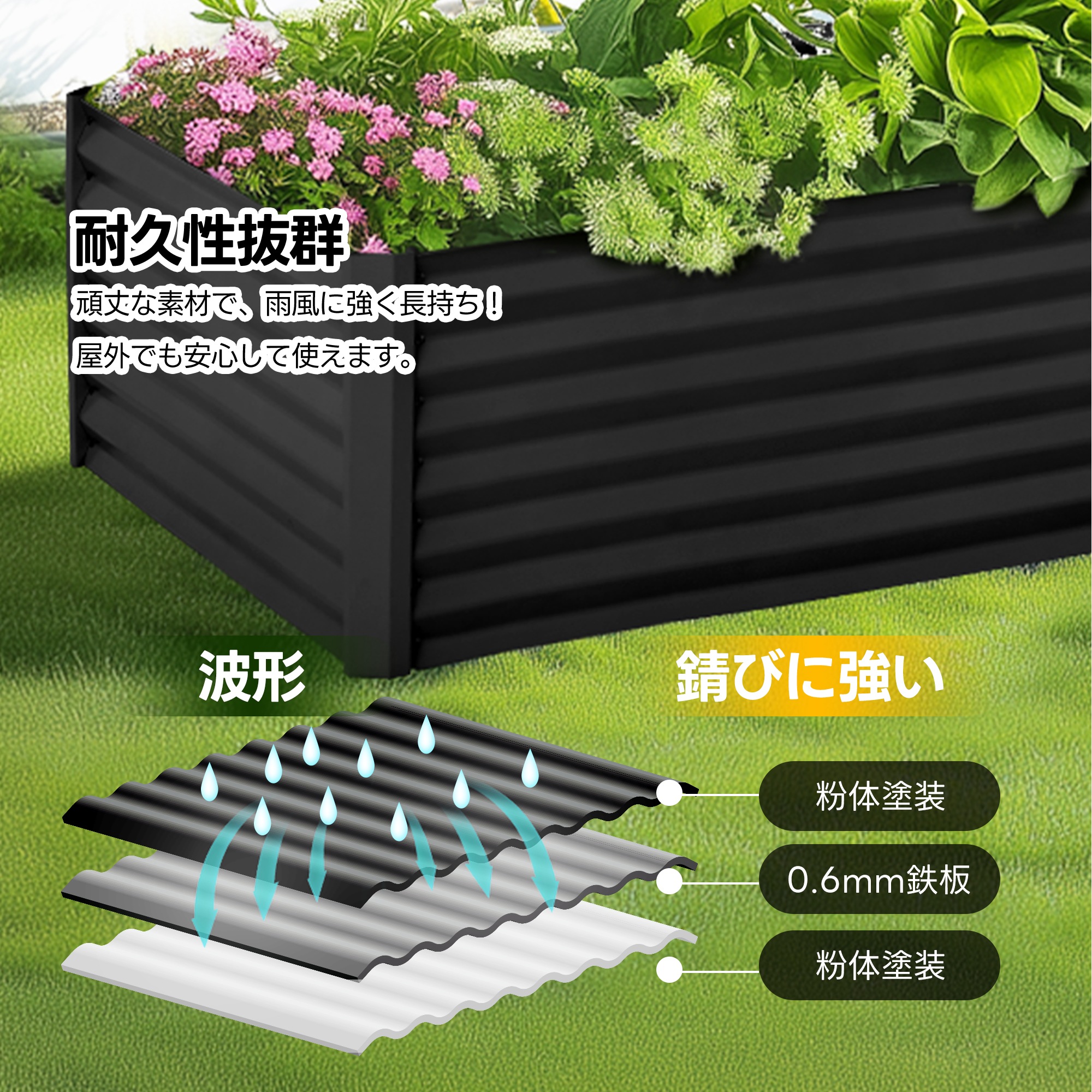 【国内倉庫出荷 送料無料】レイズドベッド ガーデンベッド L100×W100×H45cm 腐らない 庭 野菜 プランター 果物栽培用 ガーデンフレーム おしゃれ 組立簡単 ガーデンボックス 屋外 家庭