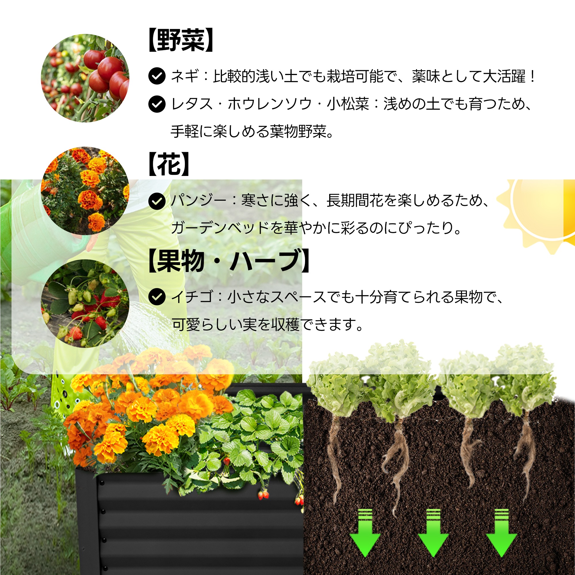 【国内倉庫出荷 送料無料】レイズドベッド ガーデンベッド L100×W100×H45cm 腐らない 庭 野菜 プランター 果物栽培用 ガーデンフレーム おしゃれ 組立簡単 ガーデンボックス 屋外 家庭