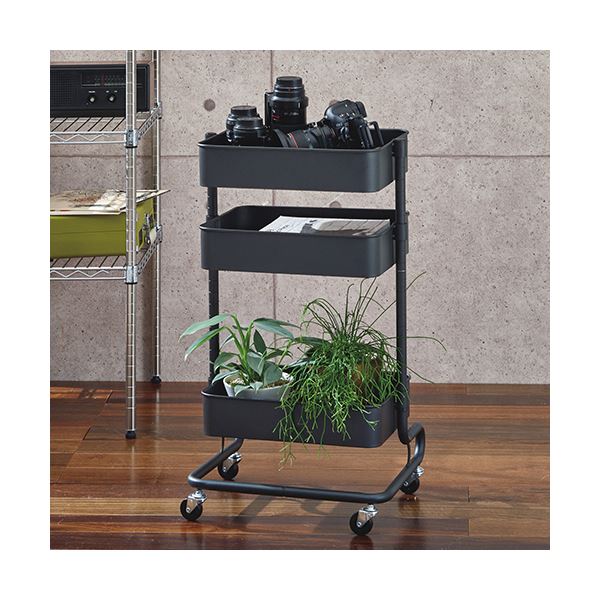 YAMAZEN バスケットトローリー 幅460×奥行380×高さ810mm ダークブラウン LBT-3（DBR） 1台(組立品)
