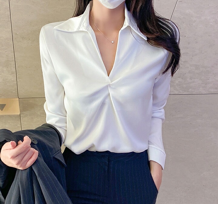 [メガ割りSALE]シルキータッチオープンカラーブラウス・p334904