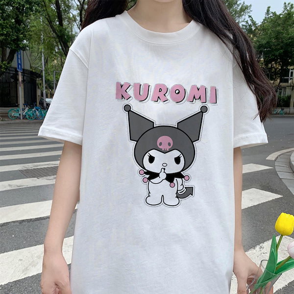 レディース夏tシャツ　クロミちゃん柄　半袖シャツ　可愛い　プリント柄　ゆったり　原宿系　地雷系　学院風