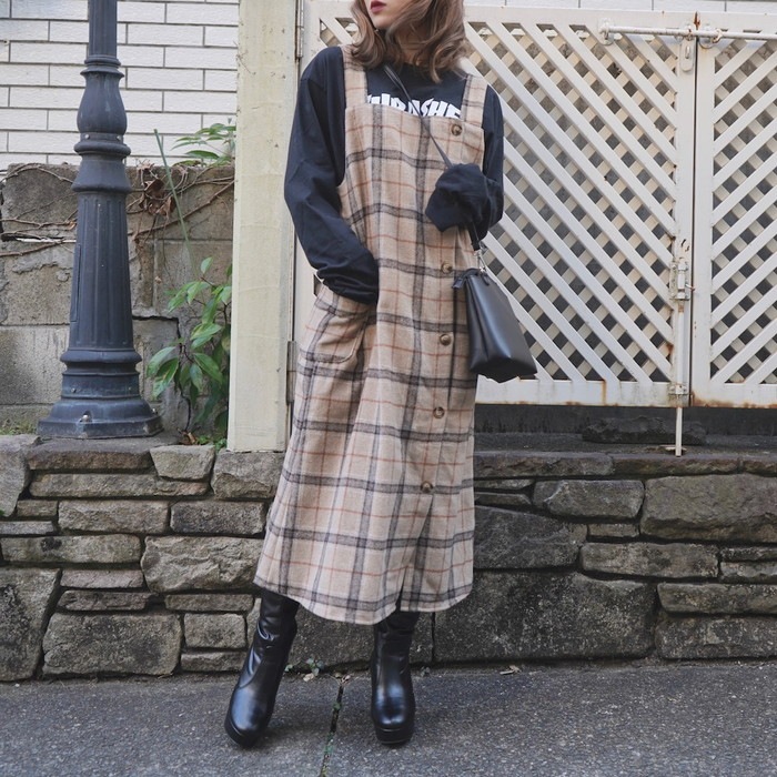 Beige Check Wool Touch Cami-Onepiece A,D,G レディース ワンピース Beige Check Wool Touch Cami-Onepiece A,D,G レディース ワンピース