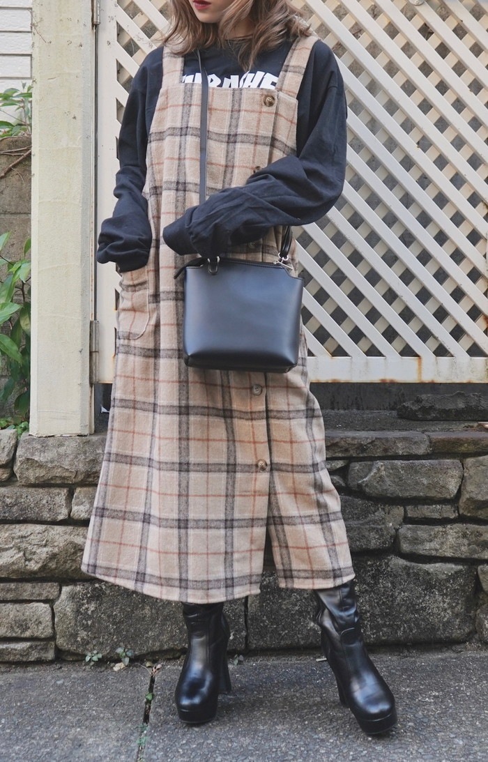 Beige Check Wool Touch Cami-Onepiece A,D,G レディース ワンピース Beige Check Wool Touch Cami-Onepiece A,D,G レディース ワンピース