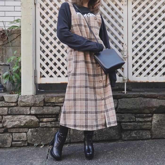 Beige Check Wool Touch Cami-Onepiece A,D,G レディース ワンピース Beige Check Wool Touch Cami-Onepiece A,D,G レディース ワンピース