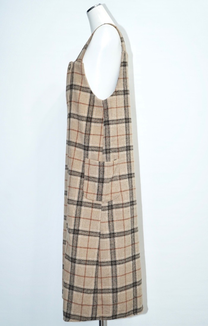 Beige Check Wool Touch Cami-Onepiece A,D,G レディース ワンピース Beige Check Wool Touch Cami-Onepiece A,D,G レディース ワンピース