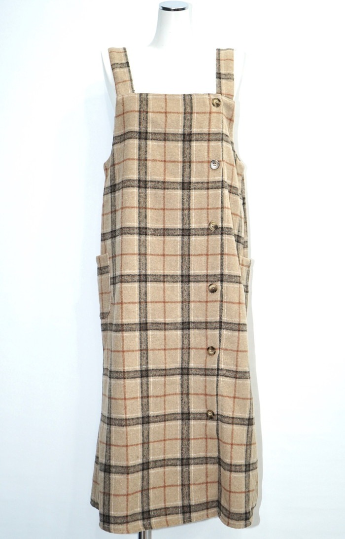 Beige Check Wool Touch Cami-Onepiece A,D,G レディース ワンピース Beige Check Wool Touch Cami-Onepiece A,D,G レディース ワンピース