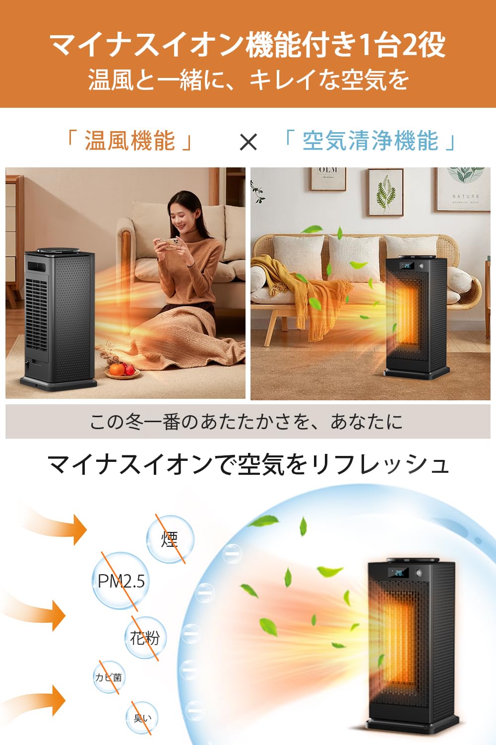 2024冬新型 & ECO節電 ・ Ai知能恒温】 セラミックヒーター 人感
