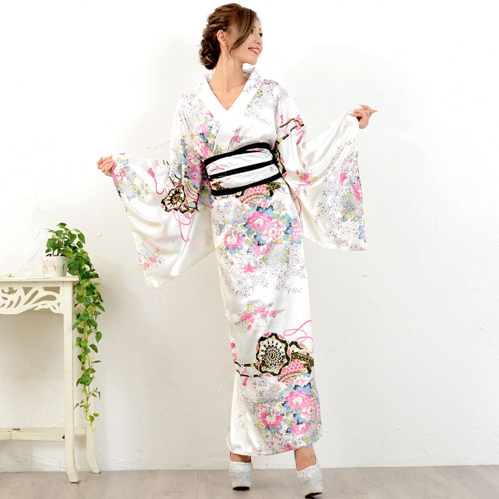 和柄サテン着物ロングドレス衣装 キャバドレス レディース 帯付き花魁シリーズ よさこい コスプレ 華 和柄サテン着物ロングドレス衣装 キャバドレス レディース 帯付き花魁シリーズ よさこい コスプレ 華