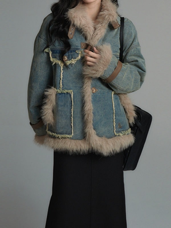 2025秋 冬新作アウターデニム コート 保温 ジャケット 厚手保温 アウター 秋 冬 ファーコート ゆったり トップス 2025秋 冬新作アウターデニム コート 保温 ジャケット 厚手保温 アウター 秋 冬 ファーコート ゆったり トップス