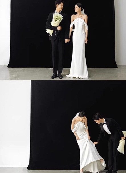 ウェディングドレス ドロップショルダー キャミソール 優雅なシルエット 背中見せ 前撮り ウェディングドレス ドロップショルダー キャミソール 優雅なシルエット 背中見せ 前撮り