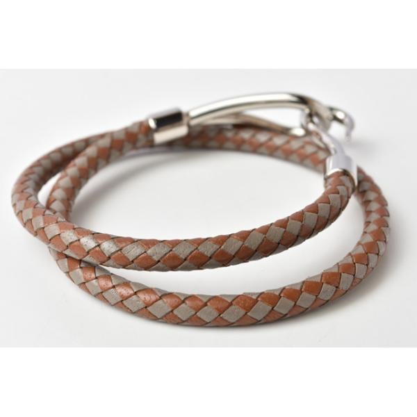 HERMES （エルメス）ブラウン編み込みブレスレット バングル/ブレスレット HERMES ジャンボブレス 編み込み レザー