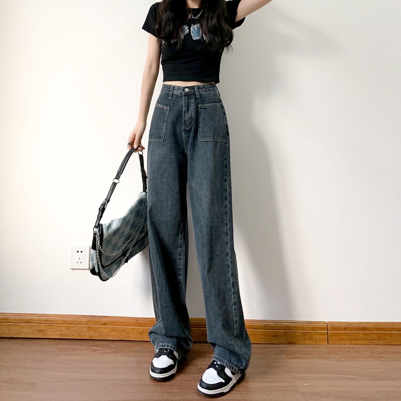 ブルーグレーワイドレッグジーンズ女性シーズン新しいハイウlエスト薄型ルーズストレートデザインセンスズボン ブルーグレーワイドレッグジーンズ女性シーズン新しいハイウlエスト薄型ルーズストレートデザインセンスズボン