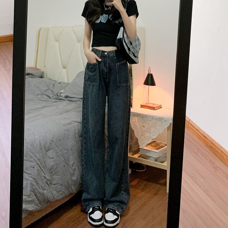 ブルーグレーワイドレッグジーンズ女性シーズン新しいハイウlエスト薄型ルーズストレートデザインセンスズボン ブルーグレーワイドレッグジーンズ女性シーズン新しいハイウlエスト薄型ルーズストレートデザインセンスズボン