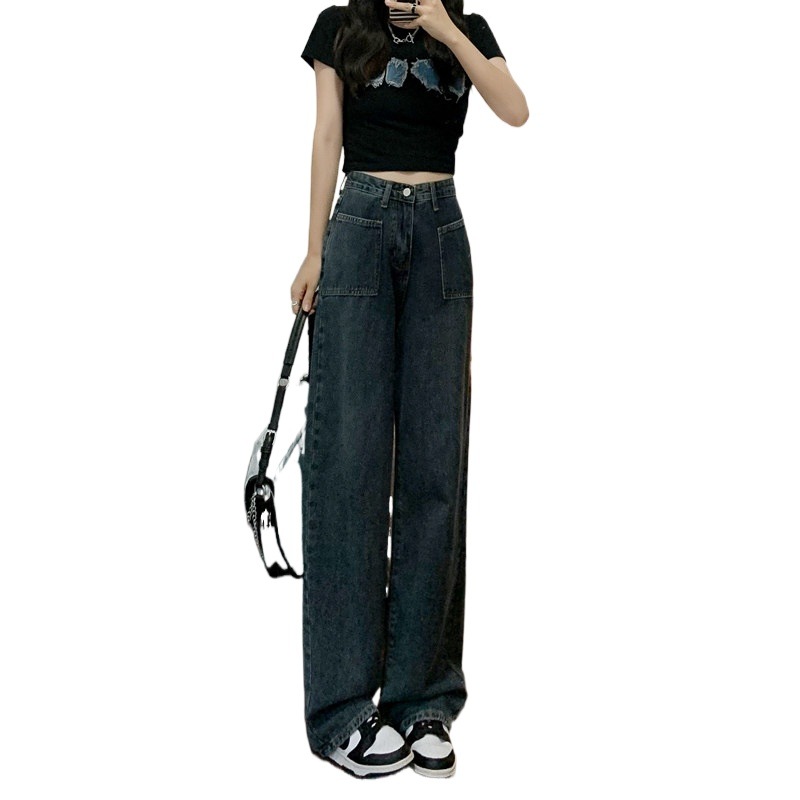 ブルーグレーワイドレッグジーンズ女性シーズン新しいハイウlエスト薄型ルーズストレートデザインセンスズボン ブルーグレーワイドレッグジーンズ女性シーズン新しいハイウlエスト薄型ルーズストレートデザインセンスズボン