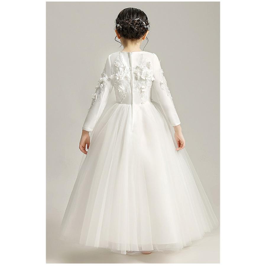 (WJ Fashion)ピアノ発表会 ドレス 子供 女の子 ホワイト 白 グレー 発表会ドレス 長袖 子ども ワンピース お祝い日 演奏会 音楽会 フォーマル 誕生日 撮影 パーティー