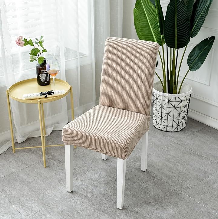 椅子カバー チェアカバー 背もたれあり 伸縮 洗える ノーアイロン 取り外し可能 無地 オフィス 家庭 ホテル レストラン Ｍx６枚(カーキ, Ｍx６枚)