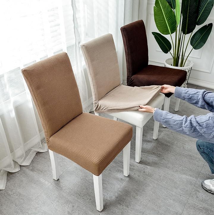 椅子カバー チェアカバー 背もたれあり 伸縮 洗える ノーアイロン 取り外し可能 無地 オフィス 家庭 ホテル レストラン Ｍx６枚(カーキ, Ｍx６枚)