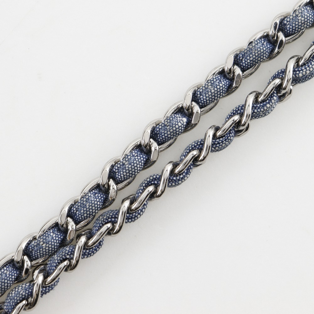 チェーンショルダー マトラッセ ダブルチェーン ショルダーバッグ デニム 青 レディース 中古品 チェーンショルダー マトラッセ ダブルチェーン ショルダーバッグ デニム 青 レディース 中古品