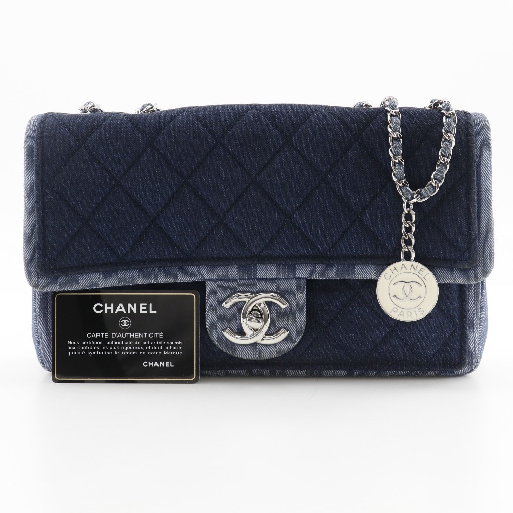 チェーンショルダー マトラッセ ダブルチェーン ショルダーバッグ デニム 青 レディース 中古品 チェーンショルダー マトラッセ ダブルチェーン ショルダーバッグ デニム 青 レディース 中古品