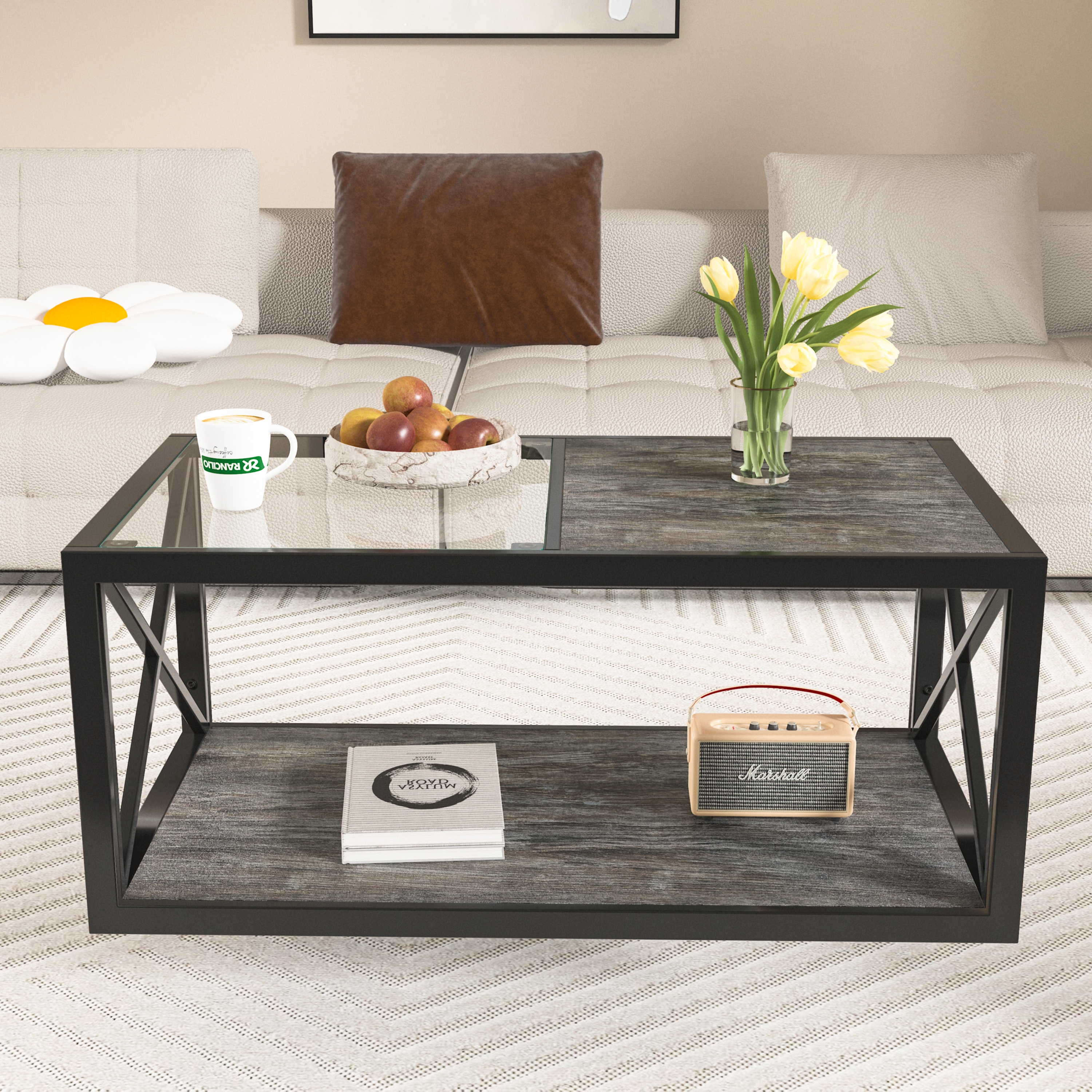 【国内発送&送·料·無·料】長方形コーヒーテーブル 強化ガラス天板×ウッド調MDF ローテーブル*403 インダストリアルスタイル 【国内発送&送·料·無·料】長方形コーヒーテーブル 強化ガラス天板×ウッド調MDF ローテーブル*403 インダストリアルスタイル