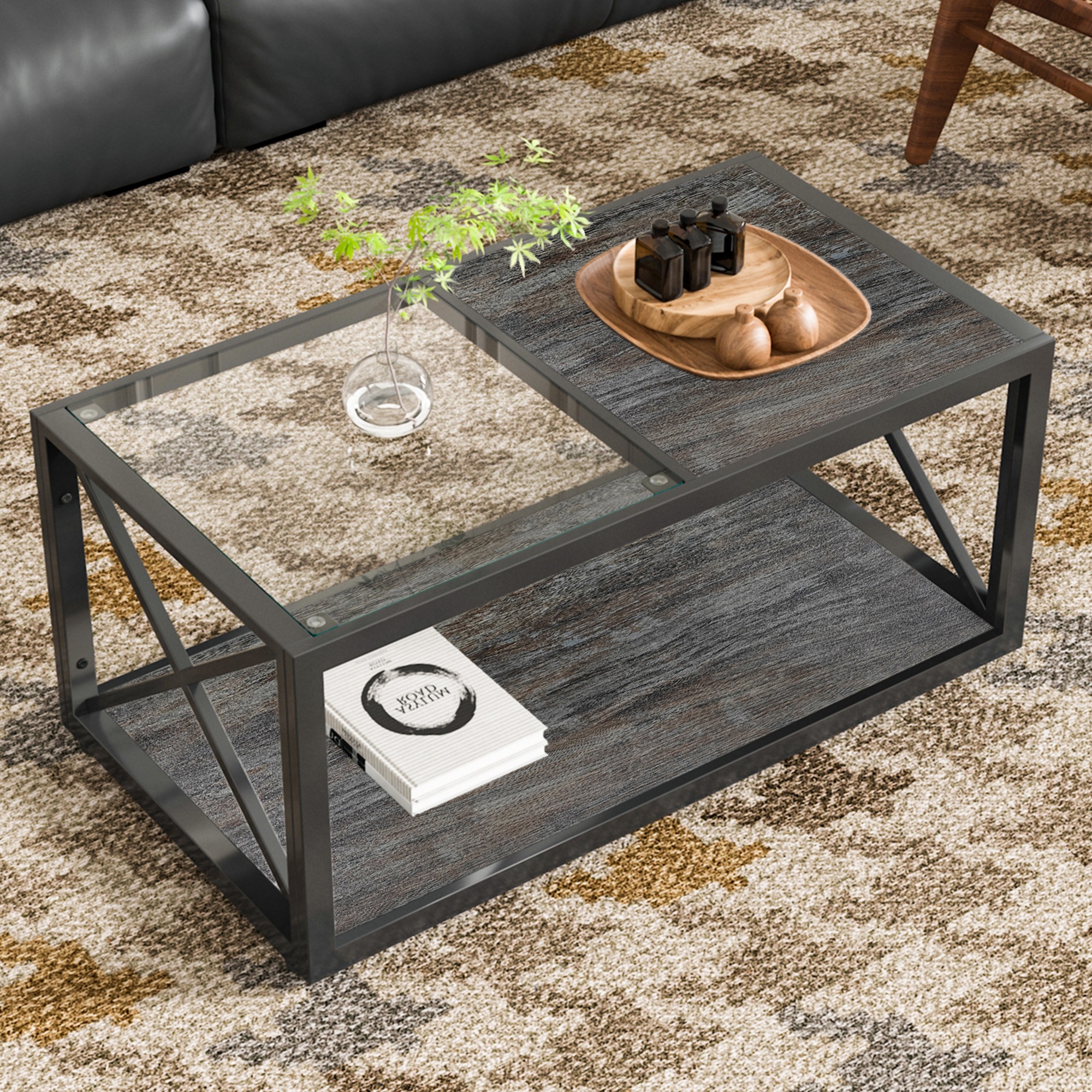 【国内発送&送·料·無·料】長方形コーヒーテーブル 強化ガラス天板×ウッド調MDF ローテーブル*403 インダストリアルスタイル 【国内発送&送·料·無·料】長方形コーヒーテーブル 強化ガラス天板×ウッド調MDF ローテーブル*403 インダストリアルスタイル