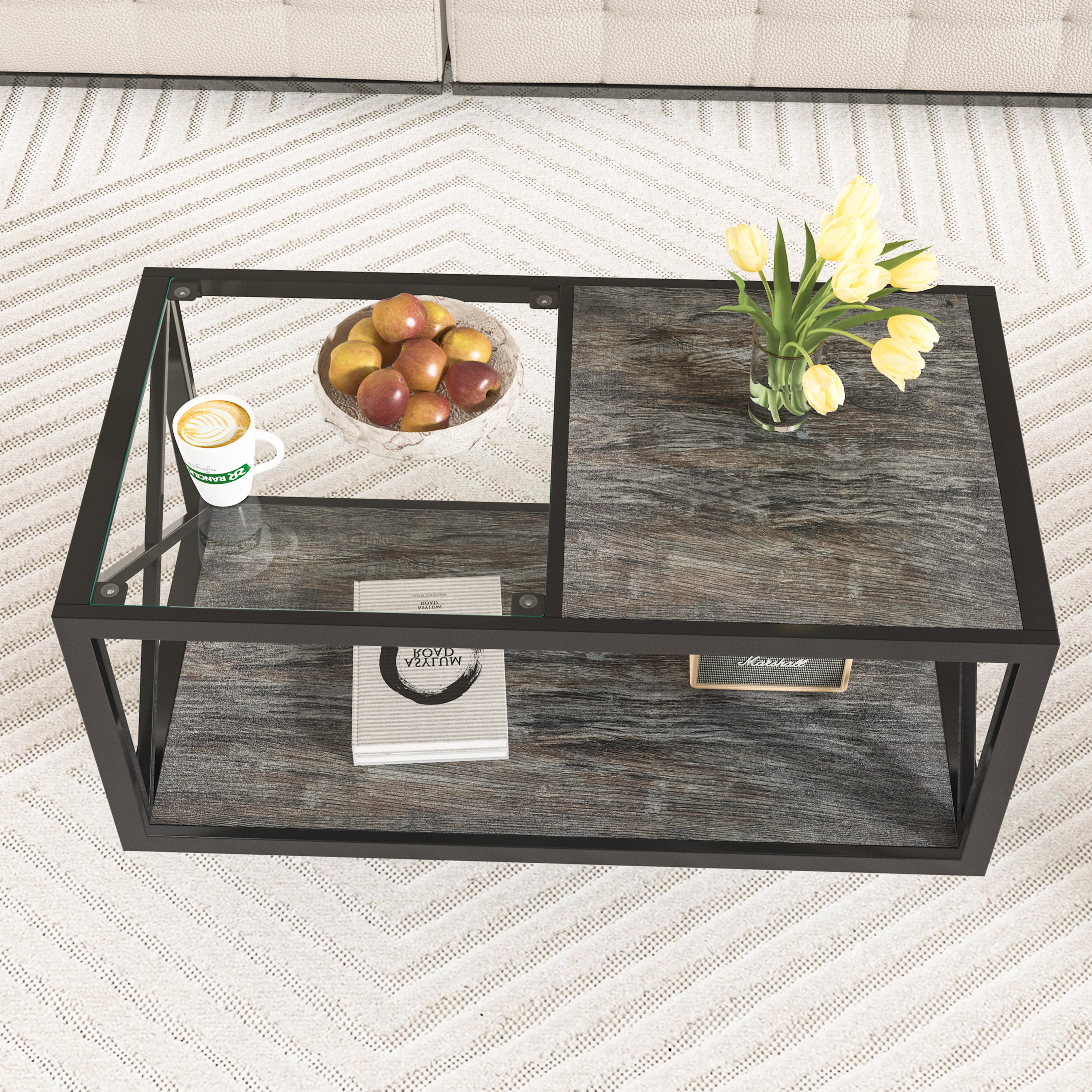 【国内発送&送·料·無·料】長方形コーヒーテーブル 強化ガラス天板×ウッド調MDF ローテーブル*403 インダストリアルスタイル 【国内発送&送·料·無·料】長方形コーヒーテーブル 強化ガラス天板×ウッド調MDF ローテーブル*403 インダストリアルスタイル