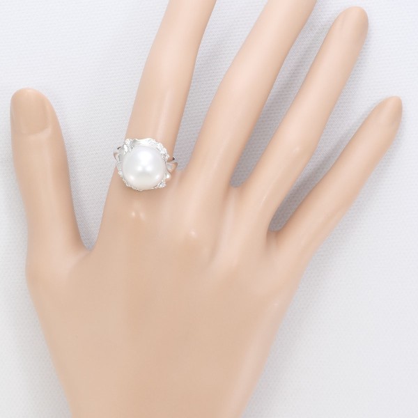 PT900 プラチナ リング 14号 パール(真珠) 13mm ダイヤ 0.32 ジュエリー 中古 PT900 プラチナ リング 14号 パール(真珠) 13mm ダイヤ 0.32 ジュエリー 中古