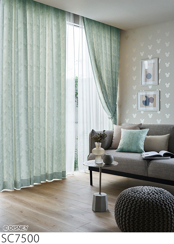 ミッキーカーテン2セット ディズニー（ミッキーマウス/サンゲツ）カーテン 2カラー SC7499