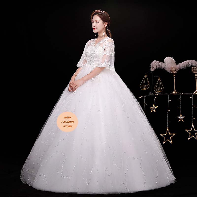 妊婦のウェディングドレス2024新型気質花嫁簡約一字肩韓国式太ったサイズのウェディングドレス